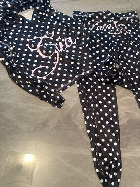 I.AM.GIA Black Polka Dot Leggings with Pink Script